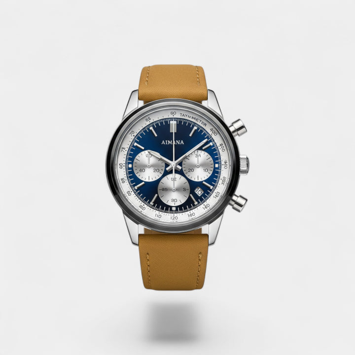 Herrenuhr mit Lederarmband – Wasserdichter Quarz-Chronograph 40,5 mm