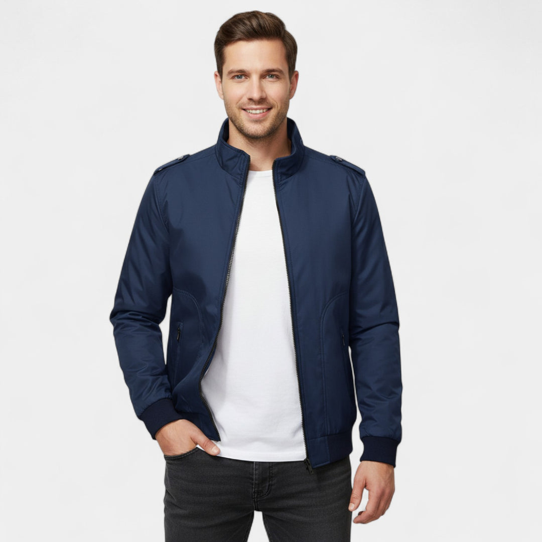 Herrejakke med høj krave i vævet blanding – slim fit