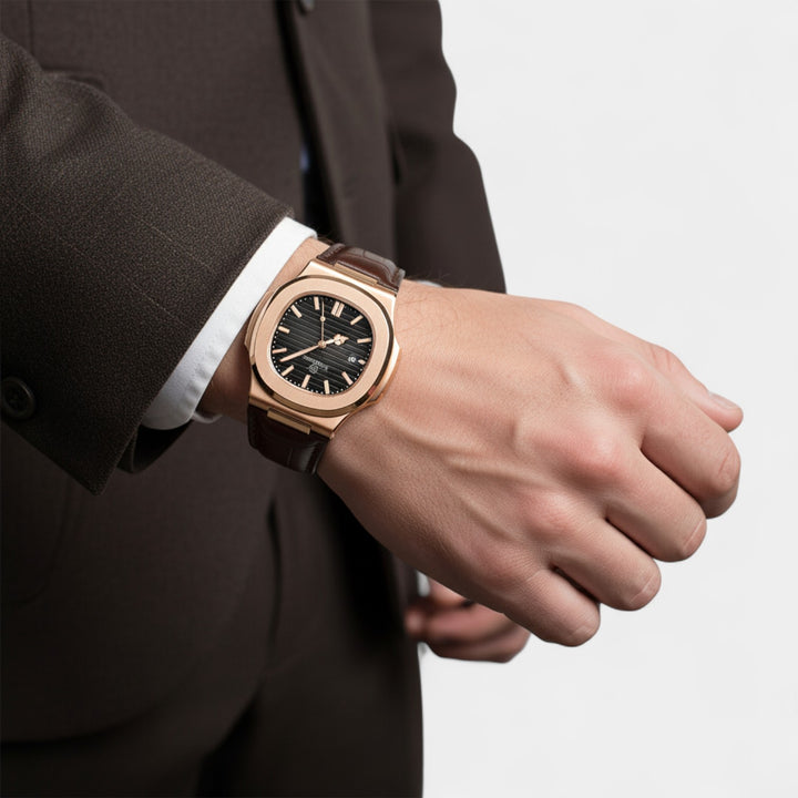 Herrenuhr mit Lederarmband – Leuchtendes und wasserdichtes Quarzwerk 40 mm