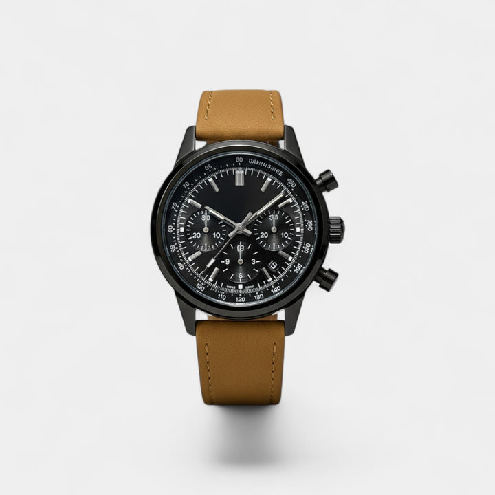 Herrenuhr mit Lederarmband – Wasserdichter Quarz-Chronograph 40,5 mm