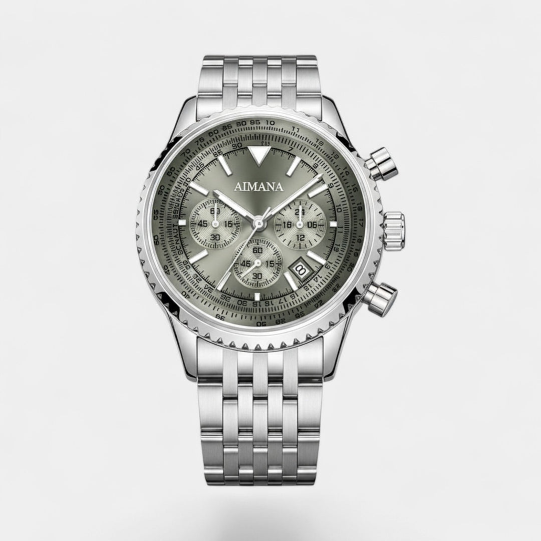 Herrenuhr Chronograph aus Edelstahl – Quarzuhr mit sechs Zeigern