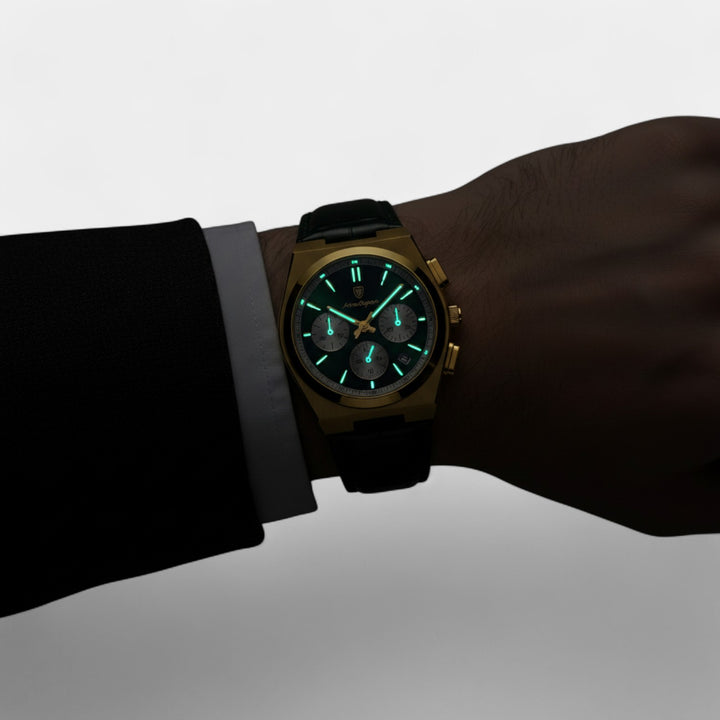Herrenuhr mit Lederarmband Quarz – Multifunktionaler Chronograph