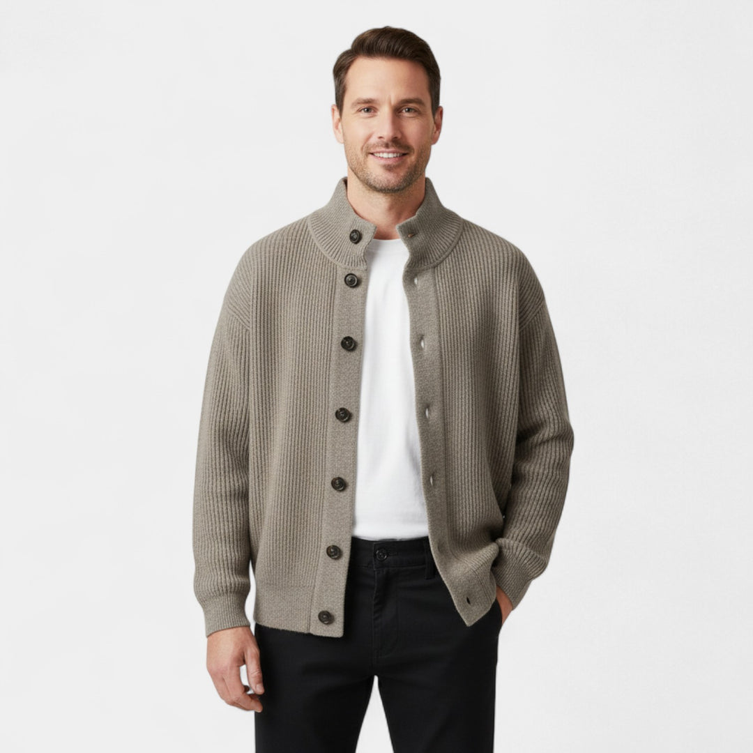 Herren Woll-Cardigan mit Stehkragen – Moderner, lässiger Schnitt