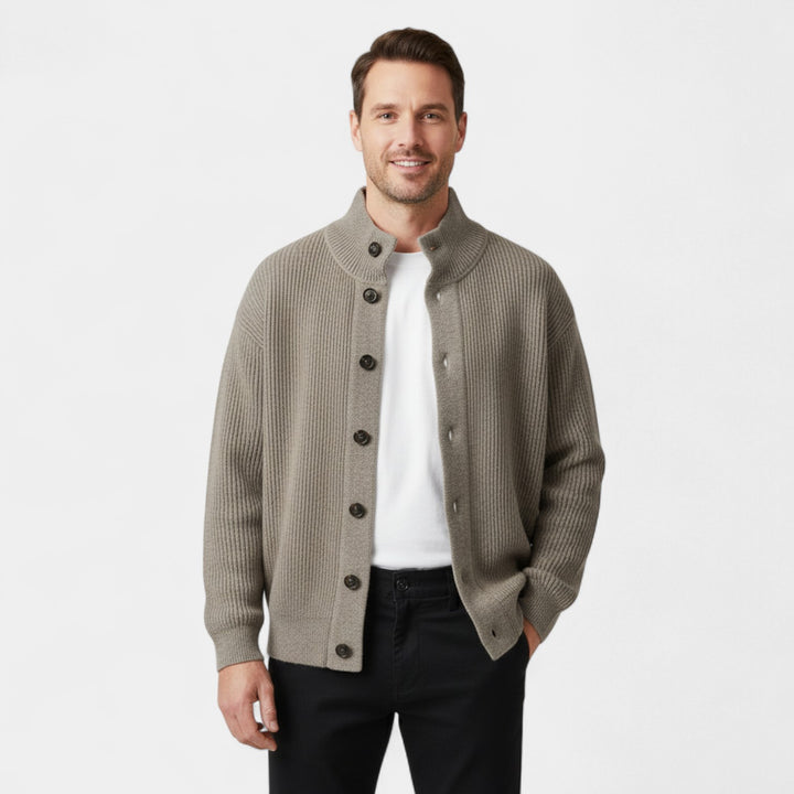Herren Woll-Cardigan mit Stehkragen – Moderner, lässiger Schnitt