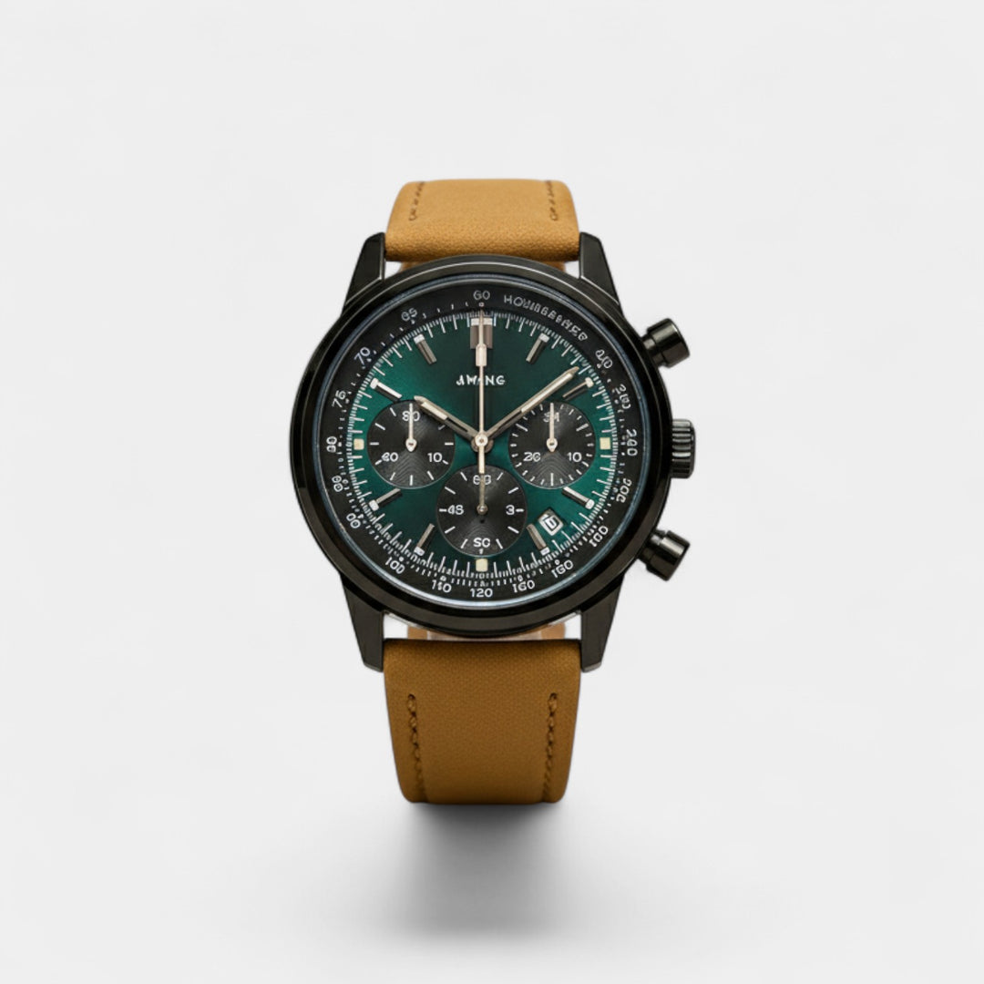 Herrenuhr mit Lederarmband – Wasserdichter Quarz-Chronograph 40,5 mm