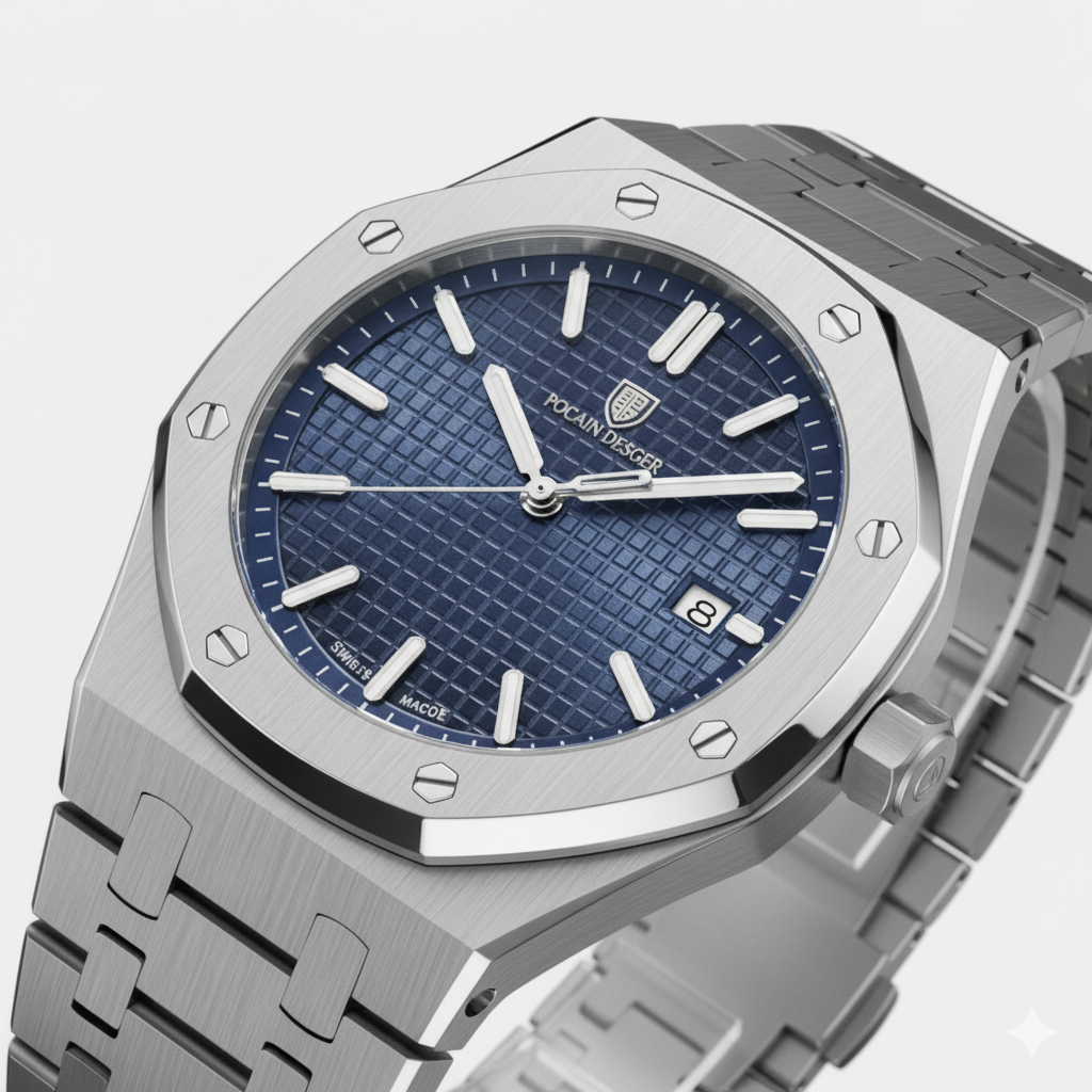 Herren Armbanduhr aus Edelstahl Silber – Leuchtendes, wasserdichtes Quarzwerk 42 mm