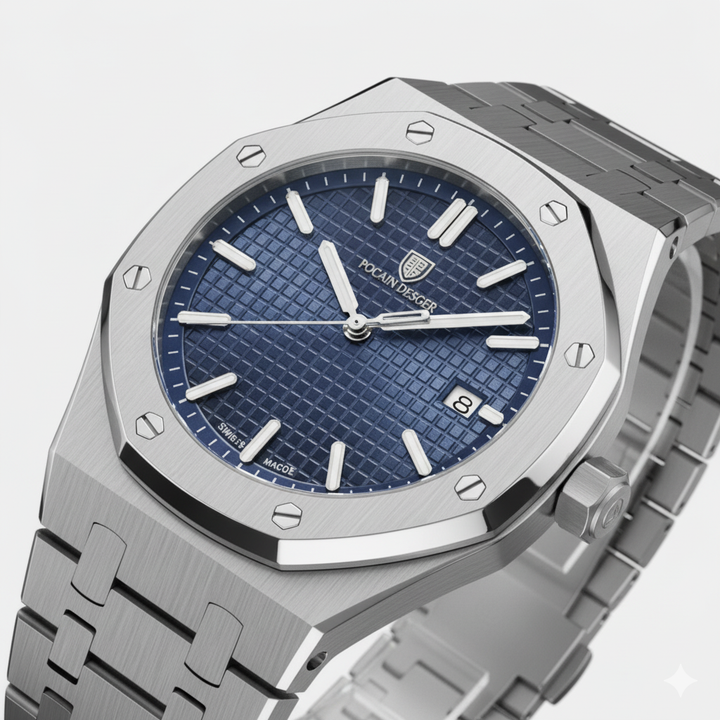 Herren Armbanduhr aus Edelstahl Silber – Leuchtendes, wasserdichtes Quarzwerk 42 mm