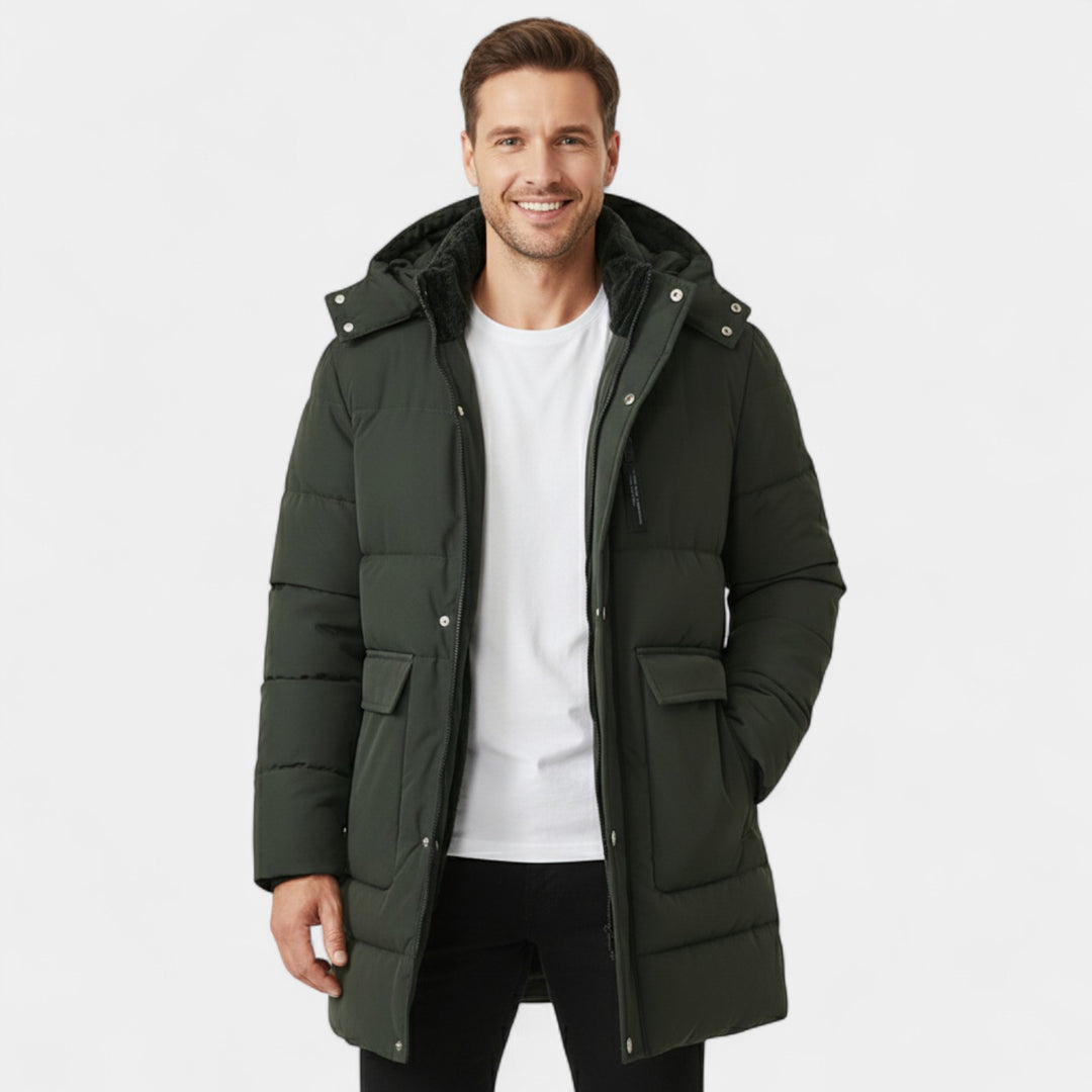 Cappotto lungo uomo in cotone con fodera in pile