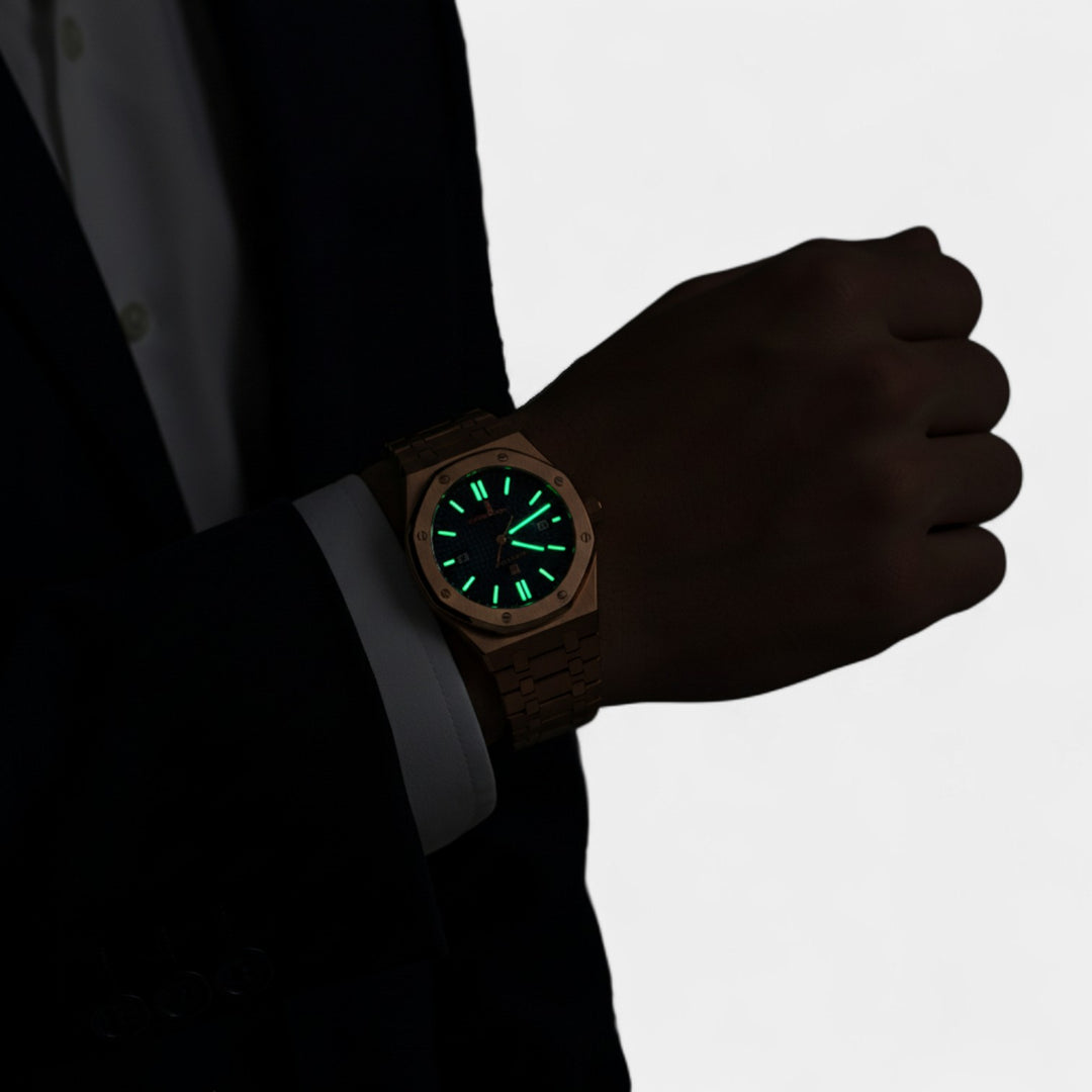 Herren Armbanduhr aus Edelstahl Roségold – Leuchtendes, wasserdichtes Quarzwerk 42 mm