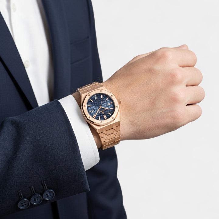 Herren Armbanduhr aus Edelstahl Roségold – Leuchtendes, wasserdichtes Quarzwerk 42 mm