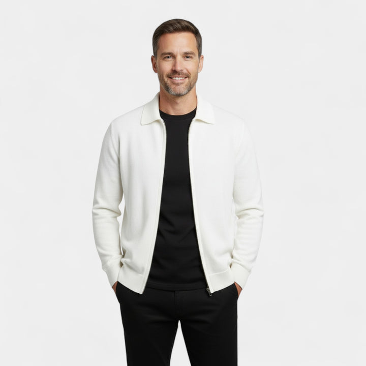 Herren Cardigan aus Merinowolle – Strick mit Reverskragen und Reißverschluss, raffinierte Passform