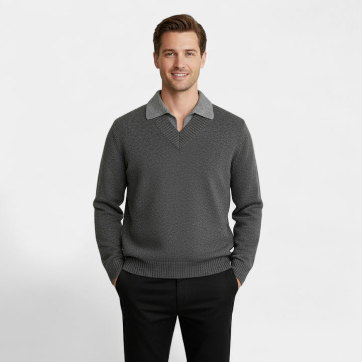Riche | Maglione da Uomo in Maglia Polo – Collo a V Stile Due Pezzi