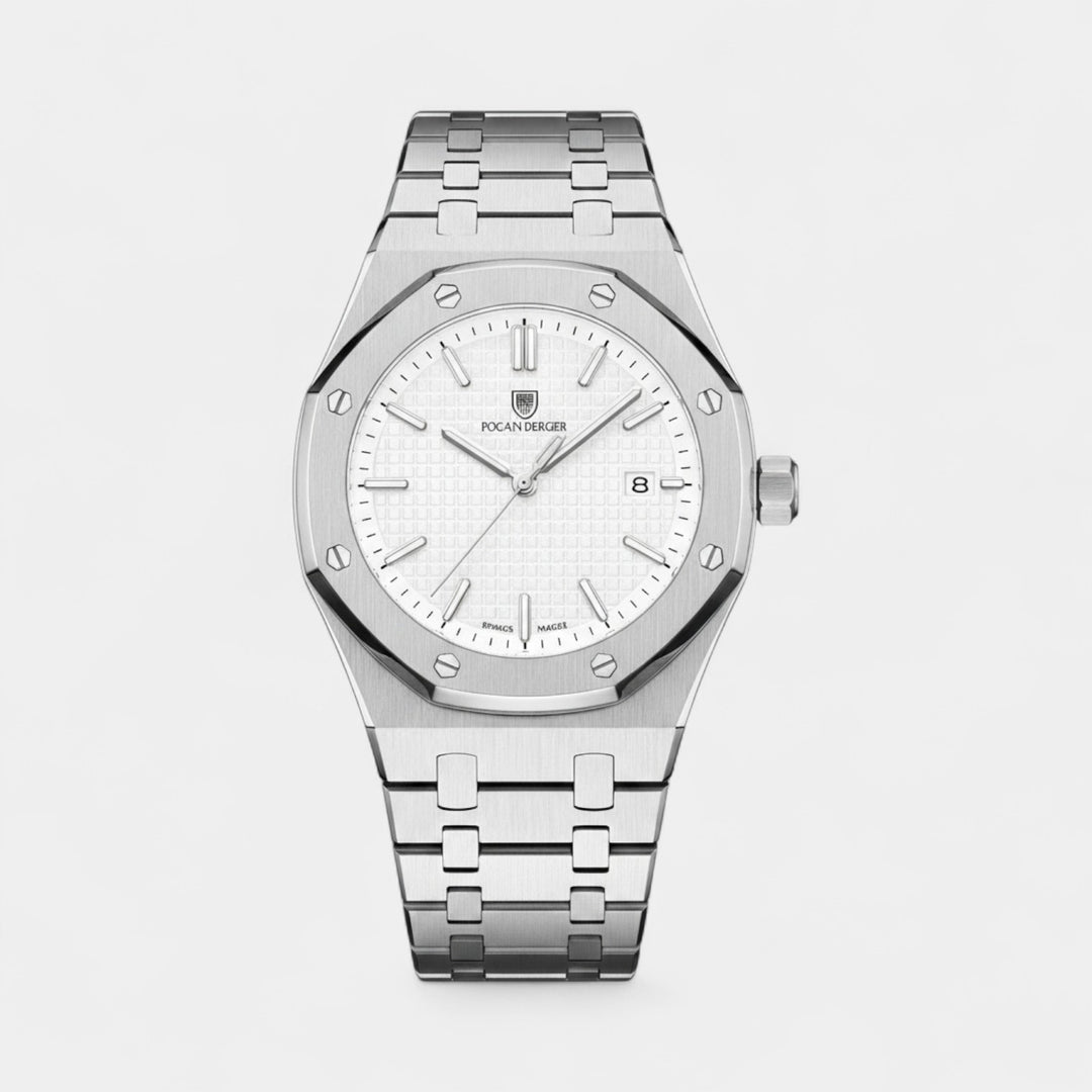 Herren Armbanduhr aus Edelstahl Silber – Leuchtendes, wasserdichtes Quarzwerk 42 mm