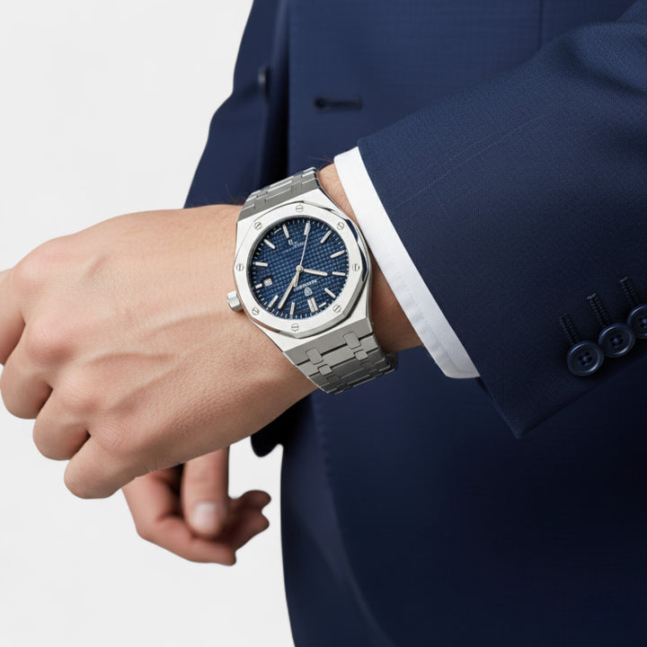 Herren Armbanduhr aus Edelstahl Silber – Leuchtendes, wasserdichtes Quarzwerk 42 mm