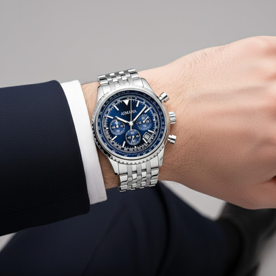 Herrenuhr Chronograph aus Edelstahl – Quarzuhr mit sechs Zeigern
