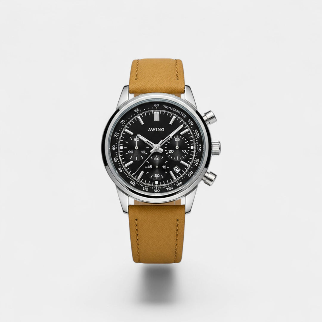 Herrenuhr mit Lederarmband – Wasserdichter Quarz-Chronograph 40,5 mm