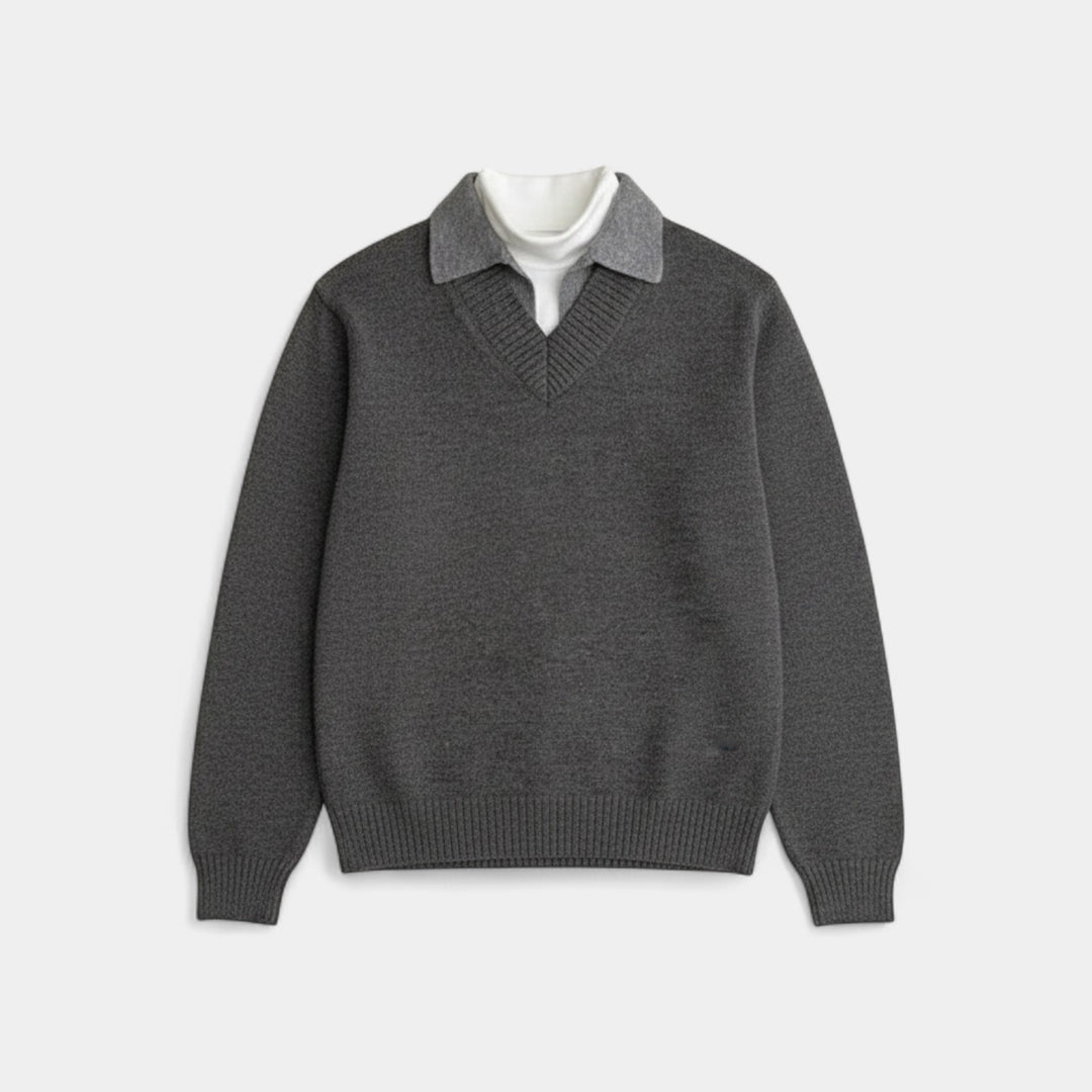 Riche | Maglione da Uomo in Maglia Polo – Collo a V Stile Due Pezzi