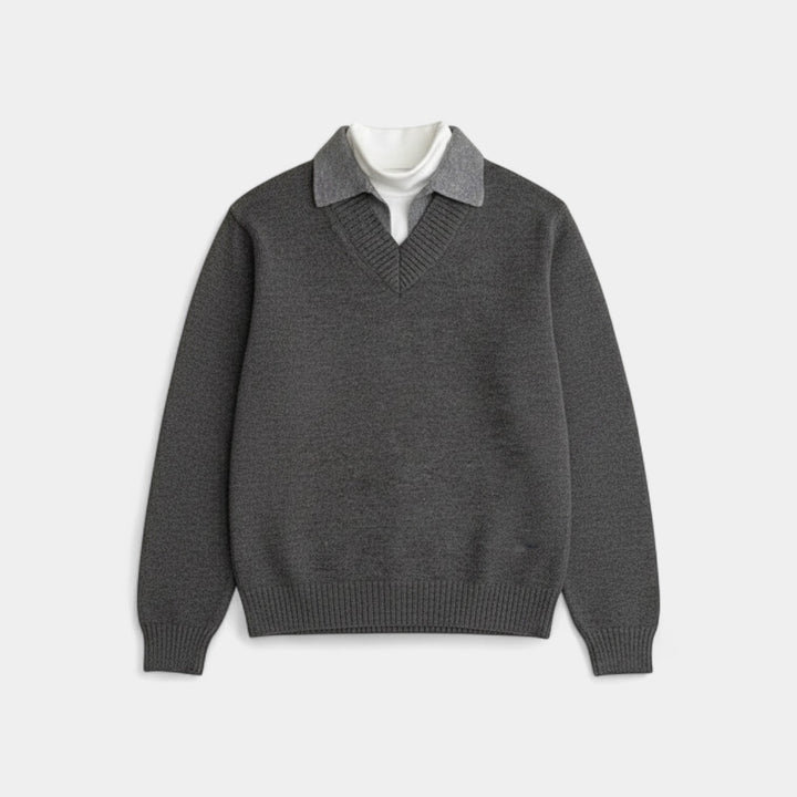 Riche | Maglione da Uomo in Maglia Polo – Collo a V Stile Due Pezzi