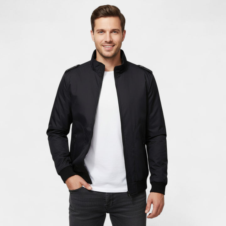 Herrejakke med høj krave i vævet blanding – slim fit