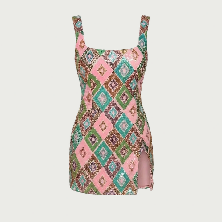 Robe Mini Femme – Taille Ajustée & Col Carré