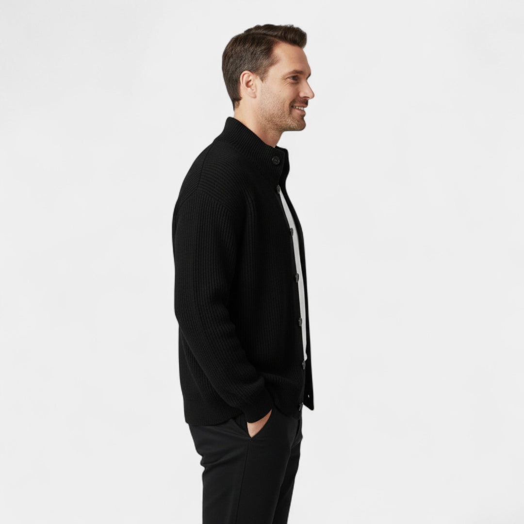 Herren Woll-Cardigan mit Stehkragen – Moderner, lässiger Schnitt