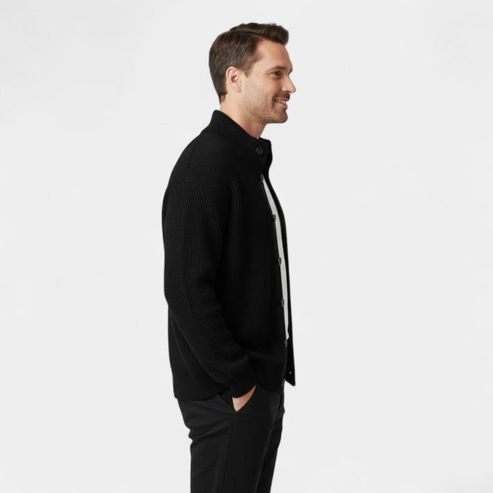Herren Woll-Cardigan mit Stehkragen – Moderner, lässiger Schnitt