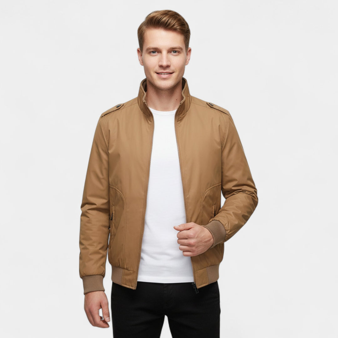 Herrejakke med høj krave i vævet blanding – slim fit