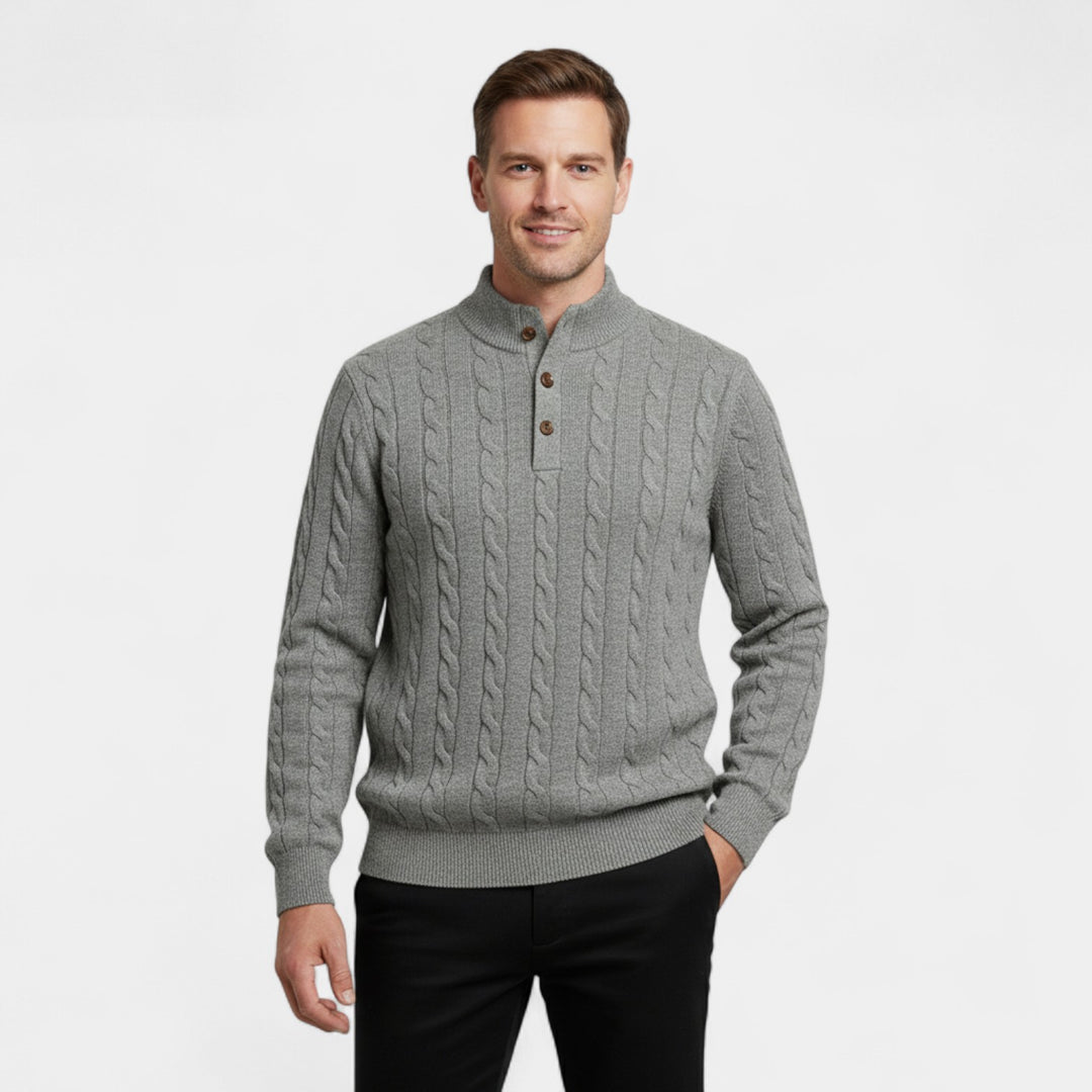 Maglione da uomo in lana a trecce – Collo mezzo alto con bottoni