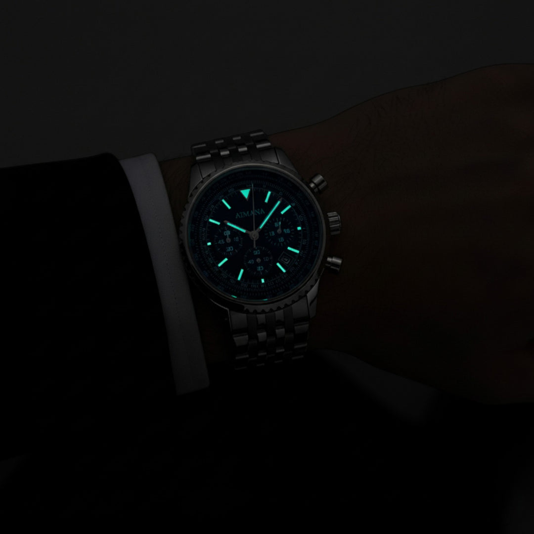 Herrenuhr Chronograph aus Edelstahl – Quarzuhr mit sechs Zeigern