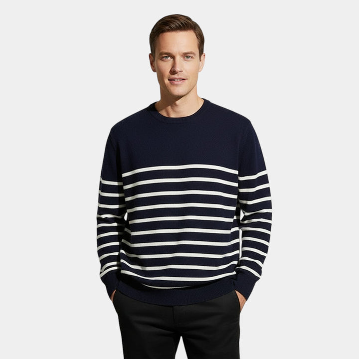 Herren Gestreifter Strickpullover – Rundhals, weiter Schnitt