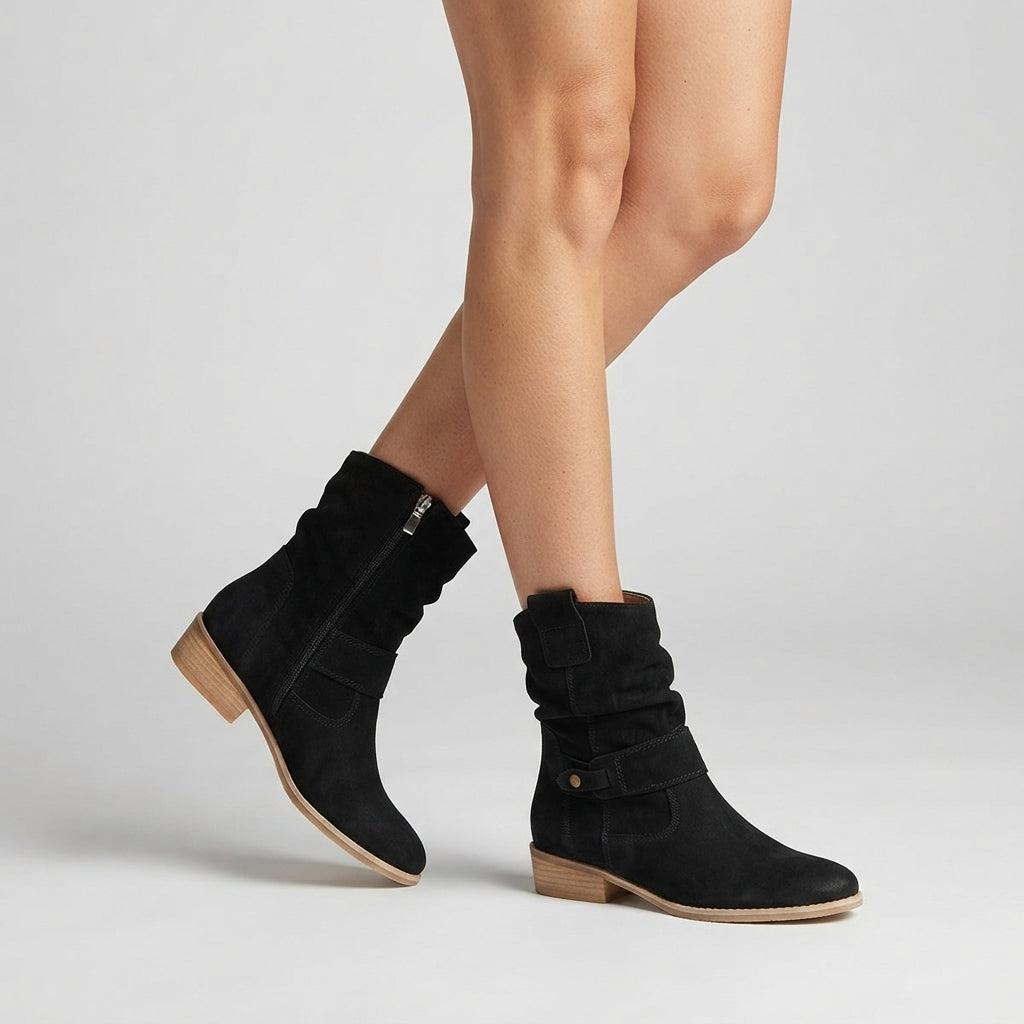 Bottines Femme en Suédine – Ligne Souple, Talon Carré