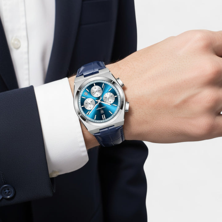 Herrenuhr aus Leder – Multifunktionales Quarzwerk 41 mm