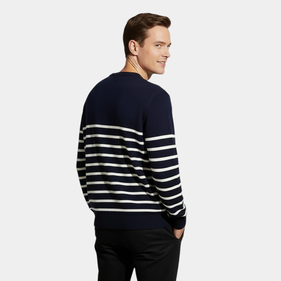Herren Gestreifter Strickpullover – Rundhals, weiter Schnitt
