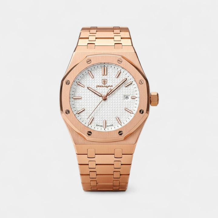 Herren Armbanduhr aus Edelstahl Roségold – Leuchtendes, wasserdichtes Quarzwerk 42 mm