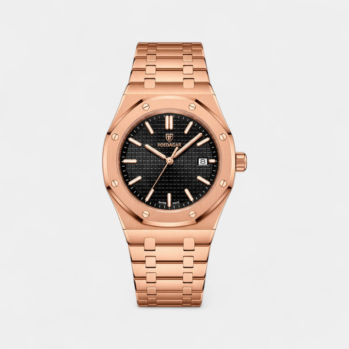 Herren Armbanduhr aus Edelstahl Roségold – Leuchtendes, wasserdichtes Quarzwerk 42 mm