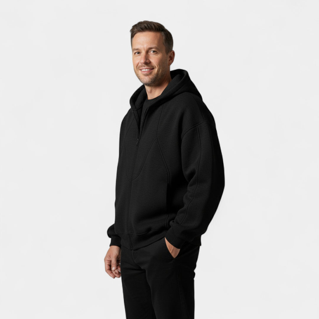 Streetwear Herren Cardigan mit Kapuze aus Technischem Material – Urbane, Reißverschluss-Cut