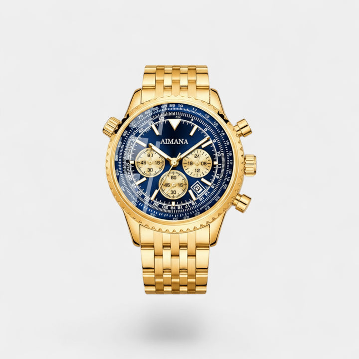 Claire Mode | Herrenuhr goldfarben aus Edelstahl – Leuchtendes und wasserdichtes Quarzwerk 43 mm