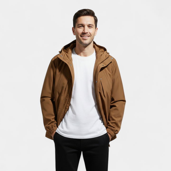 Giacca uomo con cappuccio casual in tessuto tecnico misto – moderna, leggera, silhouette raffinata