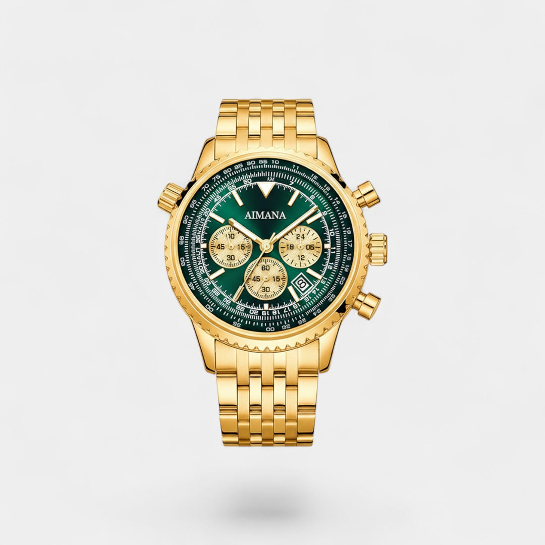 Claire Mode | Herrenuhr goldfarben aus Edelstahl – Leuchtendes und wasserdichtes Quarzwerk 43 mm