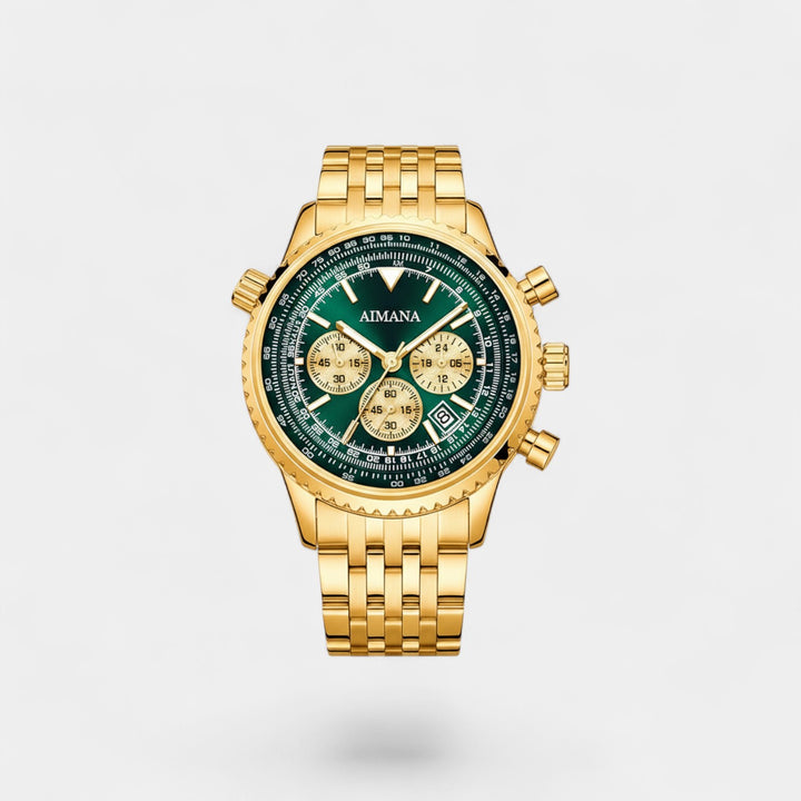 Claire Mode | Herrenuhr goldfarben aus Edelstahl – Leuchtendes und wasserdichtes Quarzwerk 43 mm