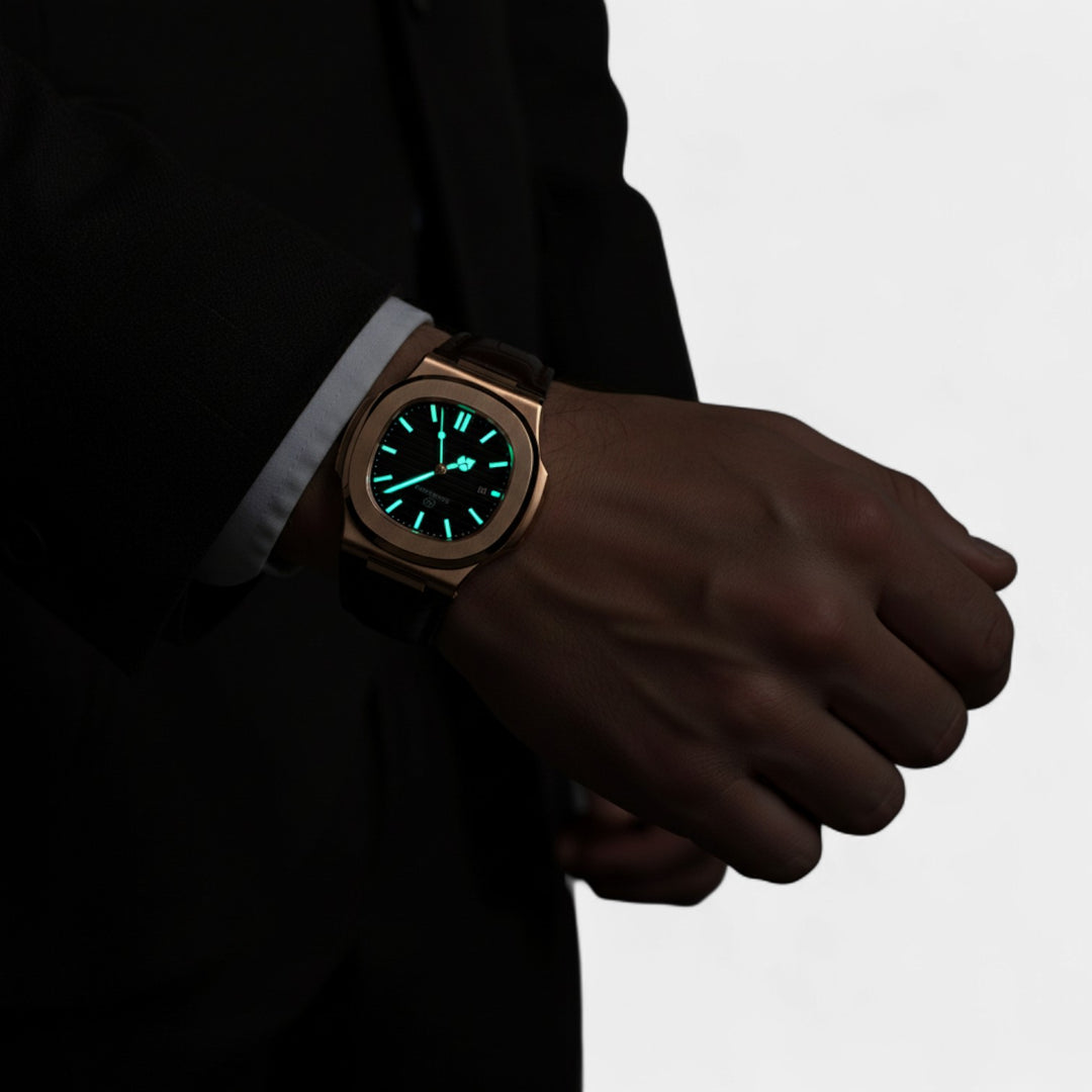 Herrenuhr mit Lederarmband – Leuchtendes und wasserdichtes Quarzwerk 40 mm