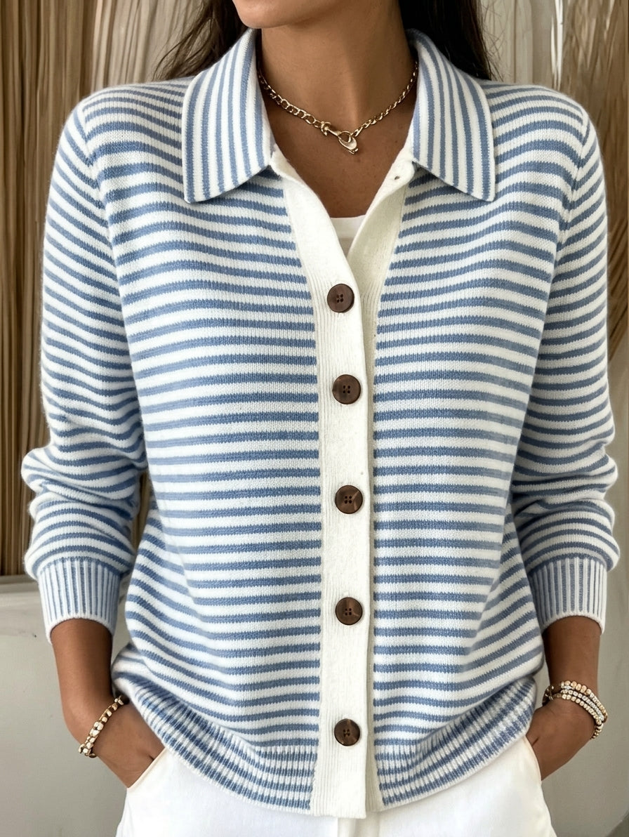 Gilet Femme en Coton Rayé – Boutonnage et Coupe Décontractée