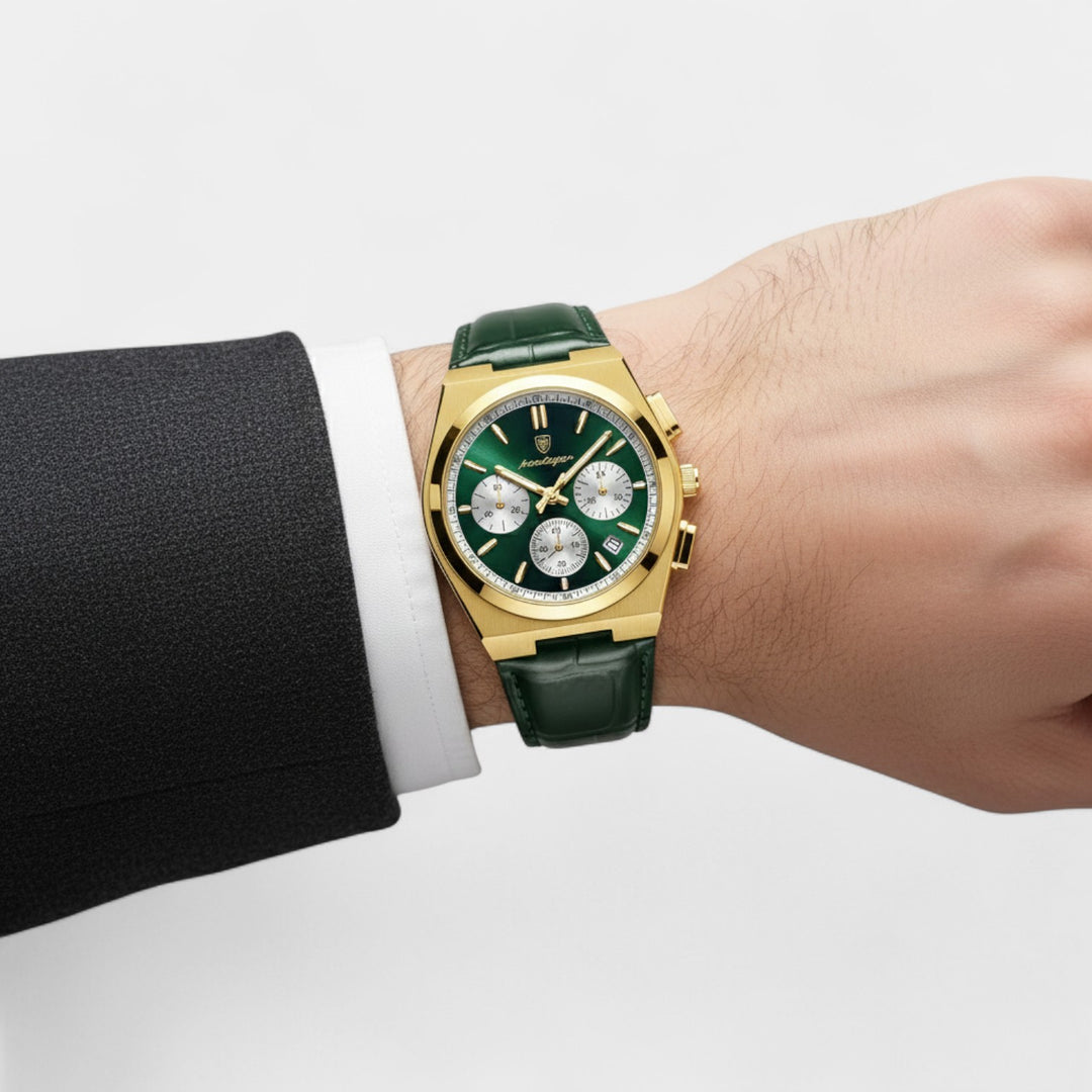 Herrenuhr mit Lederarmband Quarz – Multifunktionaler Chronograph
