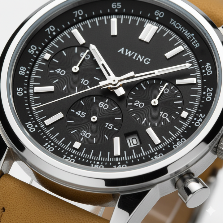 Herrenuhr mit Lederarmband – Wasserdichter Quarz-Chronograph 40,5 mm
