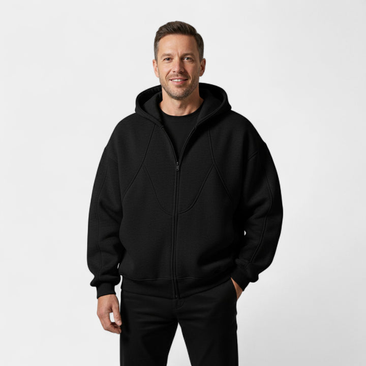 Streetwear Herren Cardigan mit Kapuze aus Technischem Material – Urbane, Reißverschluss-Cut