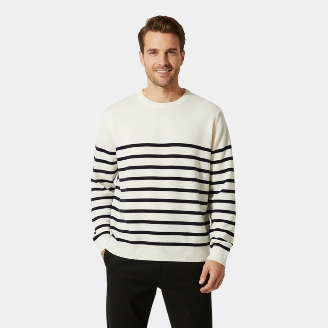 Herren Gestreifter Strickpullover – Rundhals, weiter Schnitt