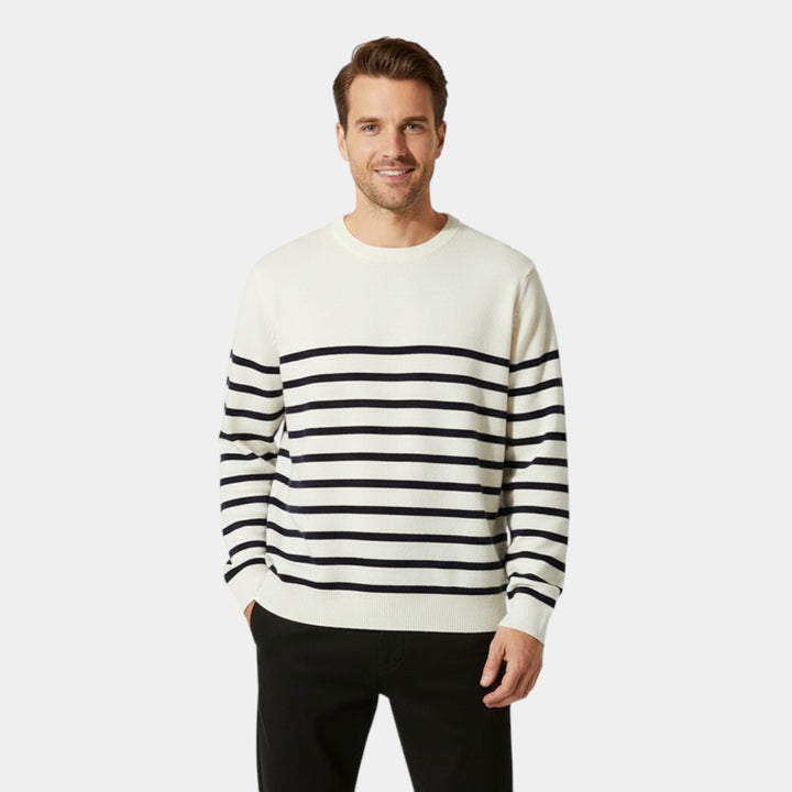 Herren Gestreifter Strickpullover – Rundhals, weiter Schnitt