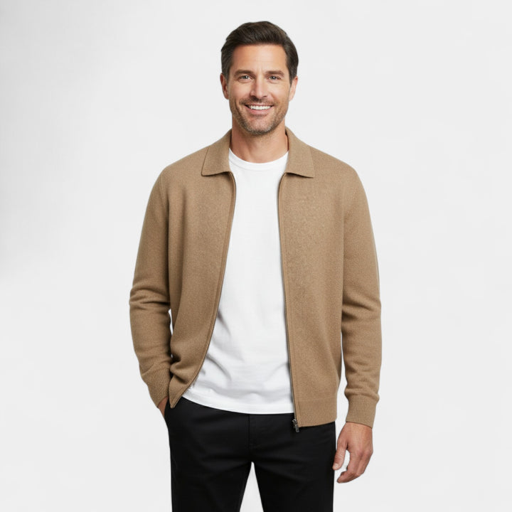 Herren Cardigan aus Merinowolle – Strick mit Reverskragen und Reißverschluss, raffinierte Passform