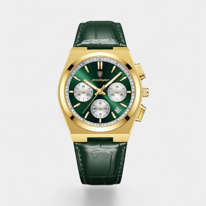 Herrenuhr mit Lederarmband Quarz – Multifunktionaler Chronograph