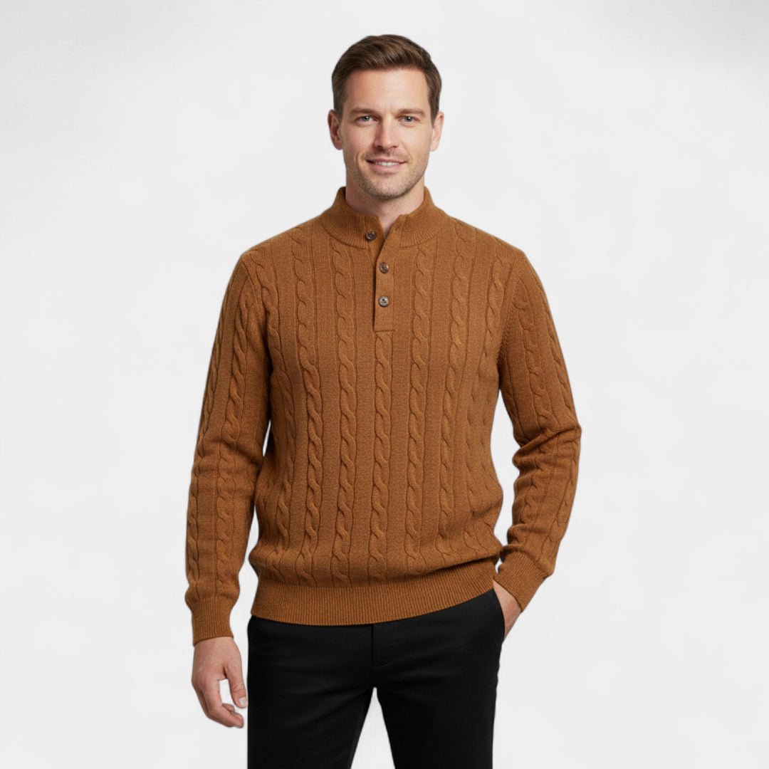 Maglione da uomo in lana a trecce – Collo mezzo alto con bottoni